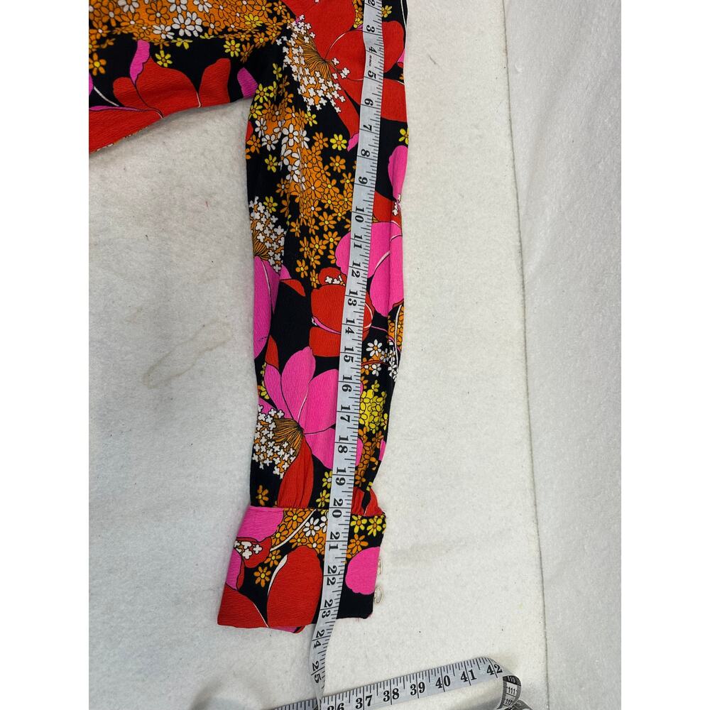 Vintage 60's 70's Mod Floral Shirt Dress Rock Bold Pointed Collar SZ L Retro - Picture 9 of 12
